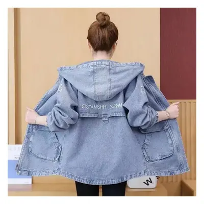 (blue, XXL) Autumn Denim Jacket Coat Women Long Sleeves Vintage Windbreaker Female Long Jean Jac