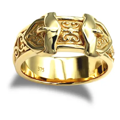 (T) Jewelco London Men's Solid 9ct Yellow Gold Double Buckle Ring