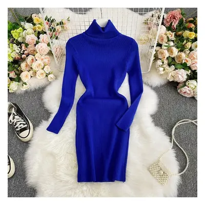 (sky blue, One Size) New Autumn Winter Women&apos;s Dress Temperament Solid Color Thicken Knit D