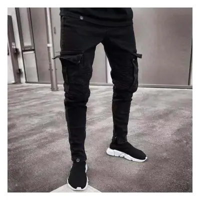 (black, 3XL) Men Jeans Casual Skinny Stretch Slim Fit Pencil Pants Black Trousers Denim Pants