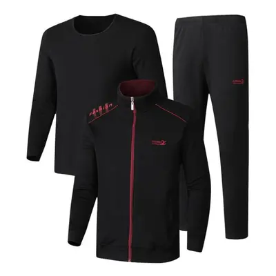 (black, XL) Men Pieces Cotton Sportwear Suit Fitness Comfortable Tracksuit Sport Running Sets -5