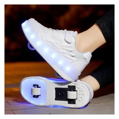 (white, 36) Tuinanle Children Roller Skate Casual Shoes Boys Girl Led Lighted Flashing Kids Glow