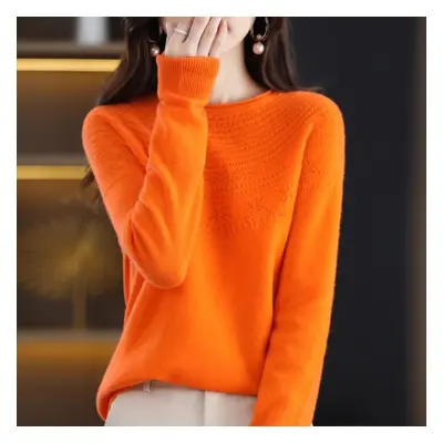 (orange, L) Grace Comfort Autumn Winter Female Mock-neck Cashmere 100% Merino Wool Twisted Sweat