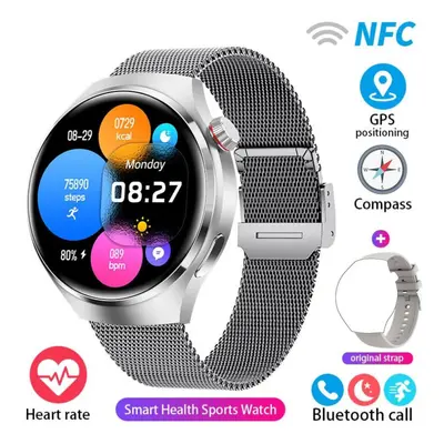 (silver, Milan mesh steel) New Gps Smart Watch Men Gt4 Pro 360*360 Hd Screen Heart Rate Bluetoot