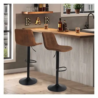 Retro Brown Bar Stools Set of Kitchen Swivel Lift Bar Wide Chair