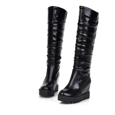 (black, 37) 7/women&apos;s Slope Heel Boots Are Simple And Comfortable. Thick Soled Solid Color 