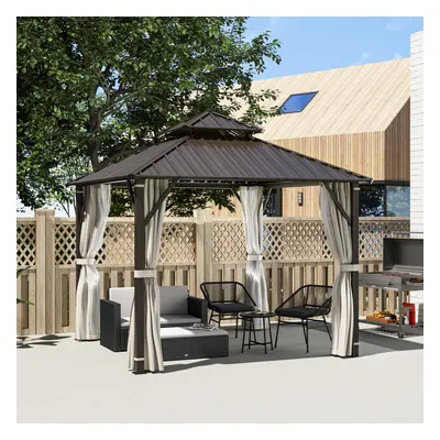 Outsunny x 3(m) Hardtop Gazebo with Metal Roof, Netting and Curtains