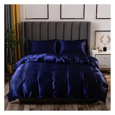 (navy blue, 168*229cm) Bed Sheets Luxury Satin Imitation Silk Bedding 3-piece Set Soft Duvet Cov