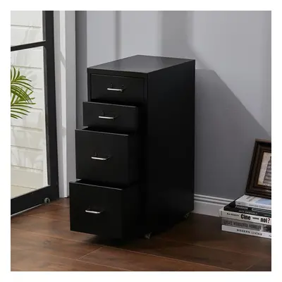 (Black) Drawer Metal Filing Cabinet Storage Box with Wheels