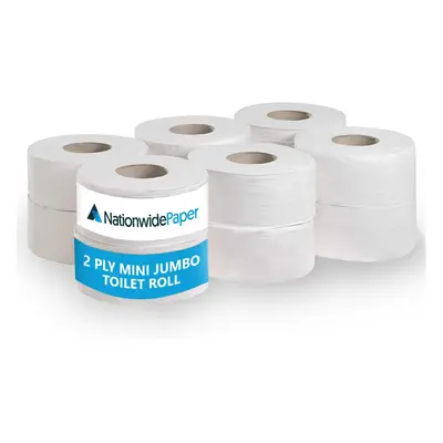 (24) Nationwide Paper 2Ply Mini Jumbo Toilet Roll, White