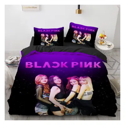 (Double/200*200cm) 3D Digital Printed Piece Duvet Cover Sheet Pillowcase #BLACKPINK