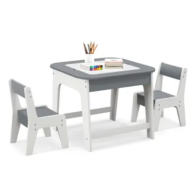 Kid's Table & Chairs Set with Double-sized Tabletop & Hidden Storage Space