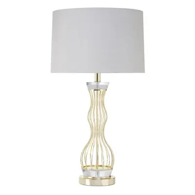 Premier Housewares Table Lamp Gold Finish Table Lamps With Grey Shade Desk Lamp For Office / Stu