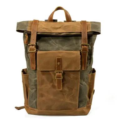 (Army Green) Men Women Travel Vintage Backpack Canvas Waterproof Outdoor Large Capacity Backpack