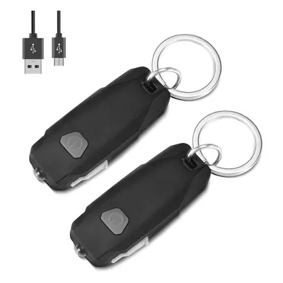 (Black) Pack Mini Led Lights, Portable USB Rechargeable Ultra Bright Keychain Flashlight with Le