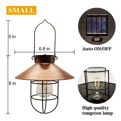 (S - Bronze) Black/Bronze Retro Solar Powered Lantern Outdoor Hanging Solar Light Vintage Lamp W