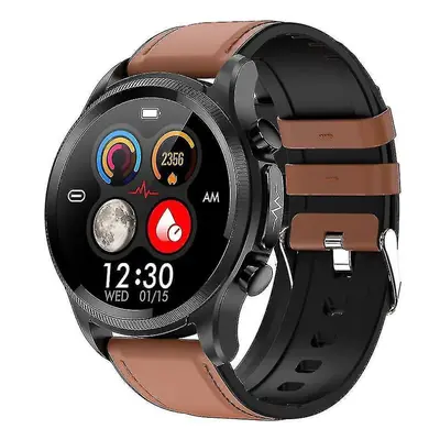 (Brown Leather) Blood Glucose Smart Watch Ecg ppg Monitoring Blood Pressure Body Temperature Sma