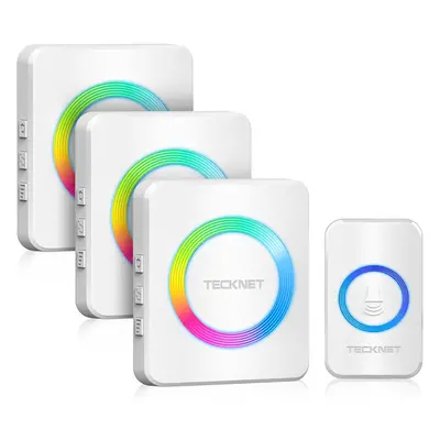 (White) TECKNET Wireless Doorbell Receivers, Door Chime Kit with RGB Light, M/1300 ft Wireless R