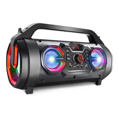 Portable Bluetooth Speakers, 30W Loud Outdoor Speakers with Subwoofer, FM Radio, RGB Colorful Li