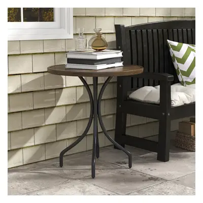 Outsunny Round Garden Table Outdoor Side Table with Steel Frame Brown