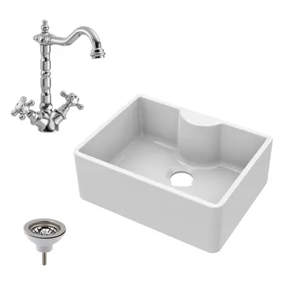 595mm - Fireclay Kitchen Bundle - Butler Sink - Waste & French Tap