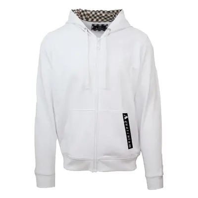 (M) Aquascutum Branded Taped Pocket White Zip-Up Hoodie