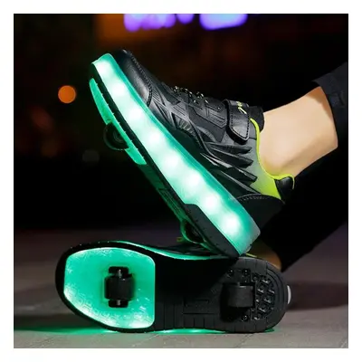 (green, 29) Tuinanle Children Roller Skate Casual Shoes Boys Girl Led Lighted Flashing Kids Glow