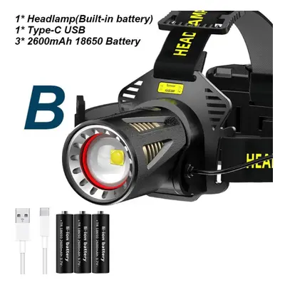 (Package B) High Quality Sensor Led Headlamp High-end Xhp360 Headlight Aluminum Alloy Head Recha