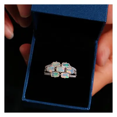 (white, us ring size 8#) Sterling Silver Opal Ring Natural Ethiopia Opal 1.43ct Gemstones Fine J