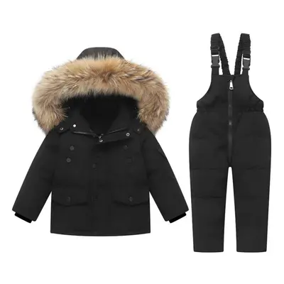 (black, 100(3T)) Years Stylish Set Baby Girl Winter Down Jacket And Jumpsuit Zipper Elastic Wais