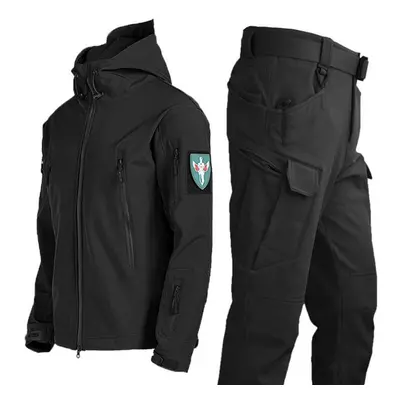 (black, XL) Military Shark Skin Soft Shell Sets Men Tactical Windproof Waterproof Jackets+pants 