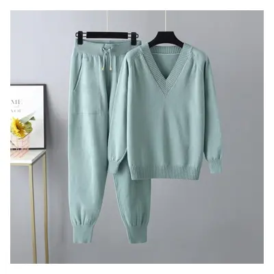 (green, One Size) Autumn And Winter Women&apos;s Sweater Harem Pants Set Casual Sweater Pullover