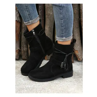 (black, 36) Womens Classy Elegant Ankle Boots Adjustable Buckled Bands Side Zip Heels Booties Au