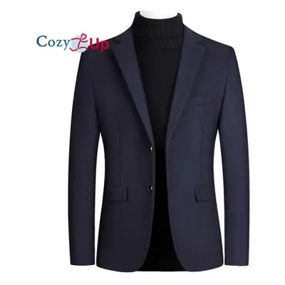 (navy blue, XXL) Cozy Up Mens Wool Blend Blazer Jacket Houndstooth Suit Blazer Notch Lapel Butto