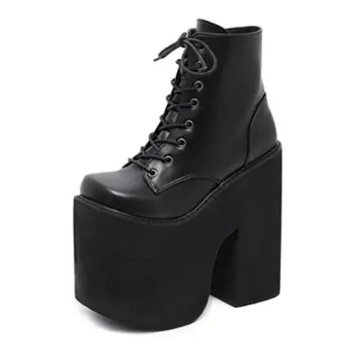 (black, 41) Height 17cm Chunky Heel Motorcycle Boots Women Platform Ankle Boots Punk Cosplay Thi