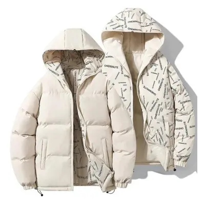 (beige, M) Winter Plus Size 8xl Men&apos;s Parkas Thick Warm Casual Reversible Jacket Full Zip H