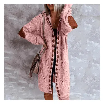 (pink, 5XL) Women&apos;s Long Sleeve Plus Size Midi Hooded Sweater Jacket