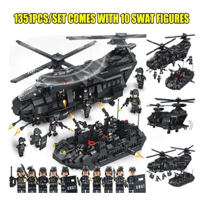 (0108-No retail box) Military Swat Team Kids Creative Small Particles Compatible Model Building 