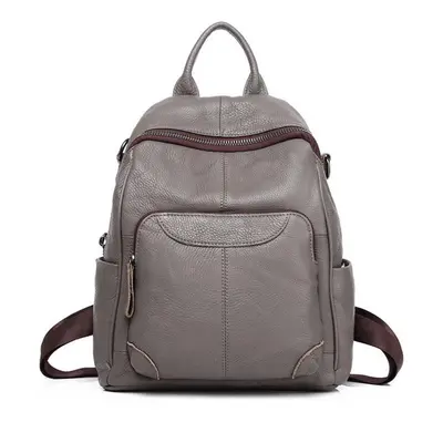 (slate gray) High Quality Genuine Leather Women Backpack Casual College Backpack Large Capacity 