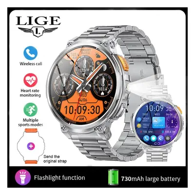 (silver, Steel strap) Lige 730mah Large Battery Outdoor Smartwatch Men 1.85&apos;&apos; Screen B