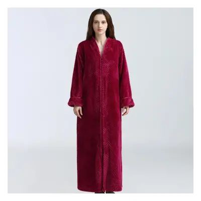 (wine red, XL(80-100kg)) Autumn&winter Zipper Velvet Bathrobe Plus Increase Nightgown Men Women 