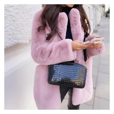 (pink, M) Autumn And Winter Plus Size Artificial Fur Coat Mid-length Eco-friendly Coat