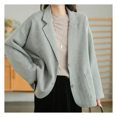 (grey, L) Dimanaf New Women Suit Jacket Coat Button Pockets Basic Autumn Cardigan Female Loose P