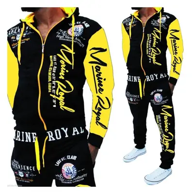 (yellow, 3XL) Man Clothing Fashion Hooded Tracksuit Men Loose Printing Athletic Suit Jogging Sui