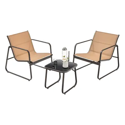 3-Piece Patio Conversation Set Outdoor Metal Chair End Table Set