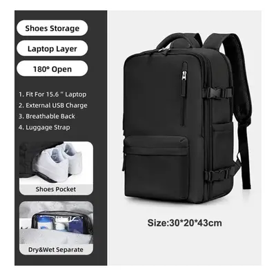 (black) 35l Travel Backpack Large 15.6 Laptop Business Bag Multifunctional Usb Charging Mochila 