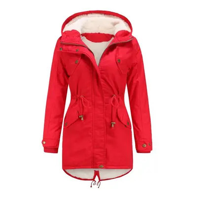 (red, L) Women&apos;s Winter Thick Fleece Lined Coat Warm Parka Hood Jacket