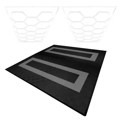 (Hexagon LED Lights x & Vented Garage Floor Tiles With Edges - Black & Grey) Vented Garage Floor