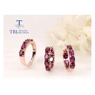 (red, us ring size 10#) Classic Design Natural Rhodolite Garnet Ring Earring Jewelry Set Sterlin