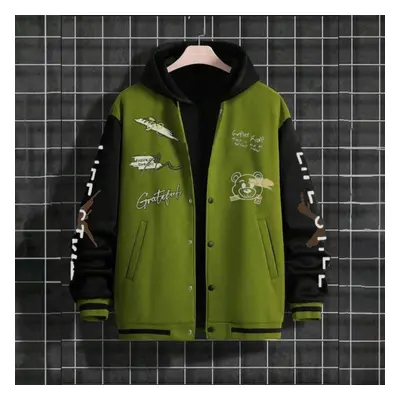 (light green, S) Fashion Men&apos;s Baseball Coat Loose Casual Jacket